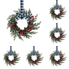 Conjunto de 6 Mini Coroas de Cozinha de 25 cm com Fita Vermelha e Frutos Silvestres – Decoração Festiva Estilo Fazenda para Janelas, Portas e