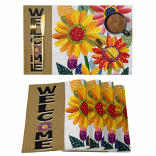 Set van 4 placemats met bloemenprint in geel/roze met lentestippen, linnenstructuur, antislip en wasbaar, geschikt voor binnen en buiten.