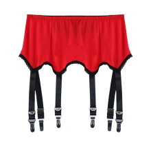 Women's Lace Garter Belt With 6 Adjustable Straps And Metal Clip Suspender For Thigh High Stockings In Elegant Design And Secure Hold XXXL Size Red