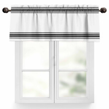 Svarte gardinkapper i gårdshusstil, 102 x 43 cm med hvite striper, stanglomme og lysfiltrering – kompatibel med standard gardinstenger