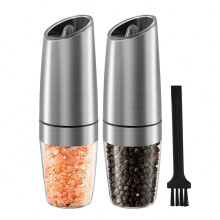 2pcs Gravity Electric Pepper & Salt Grinder Set, Adjustable Coarseness, LED Light, Stainless Steel, Battery Operated (6 AAA per grinder, batteries