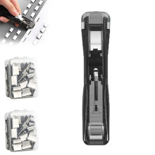 Tragbarer Binderclip-Hefter mit 50 wiederverwendbaren Klammern, handlichem Papierklammerspender und Mini-Druckhefter (Schwarz)