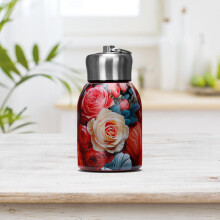 Bouteille isotherme pivoine rouge, 300 ml, thermos en acier inoxydable, style chinois, cadeau idéal pour elle, compatible avec les boissons