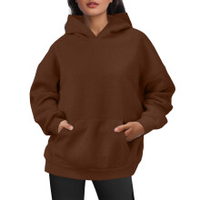 Dameshoodies, oversized fluwelen truien met lange mouwen en zakken voor winter- en herfstoutfits, Z04Coffee, M