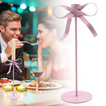 Valentinstag-Kerzenständer mit Schleife aus Metall, romantischer Kerzenhalter für Kaminsims, Esszimmer & Wohnaccessoires (Rosa, 23 cm)