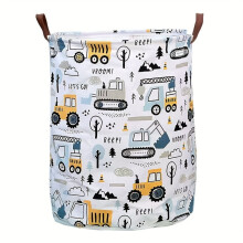 Panier à linge en coton et lin avec véhicule de chantier