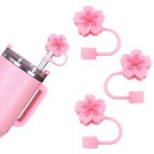 Reble Silicone Straw Toppers for 10mm Straws, Compatible with Stanley 30oz/40oz Tumblers – Dust-Proof, Pink (3 pcs)
