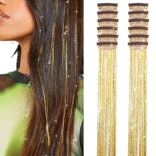 Pacote com 12 extensões de cabelo verde com presilhas, 50 cm (20 polegadas), com brilho intenso.
