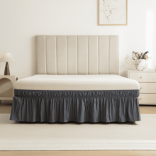Classic Pleated Bed Skirt, Wrap-Around Ruffled Style, 15" Drop, Dark Grey, 78x80+15", 1 Piece