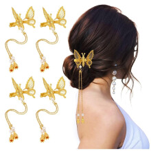 4 PCS golden butterfly metal hairpin shaking wings tassel design sturdy clip hair accessories girlfriend gift holiday party dress up