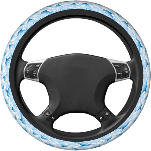 Capa para volante com desenho de golfinho nadando, ondas azuis do mar, universal, 15 polegadas, antiderrapante, compatível com SUVs e carros. 1