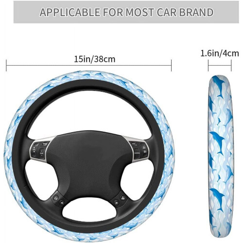Capa para volante com desenho de golfinho nadando, ondas azuis do mar, universal, 15 polegadas, antiderrapante, compatível com SUVs e carros. 2