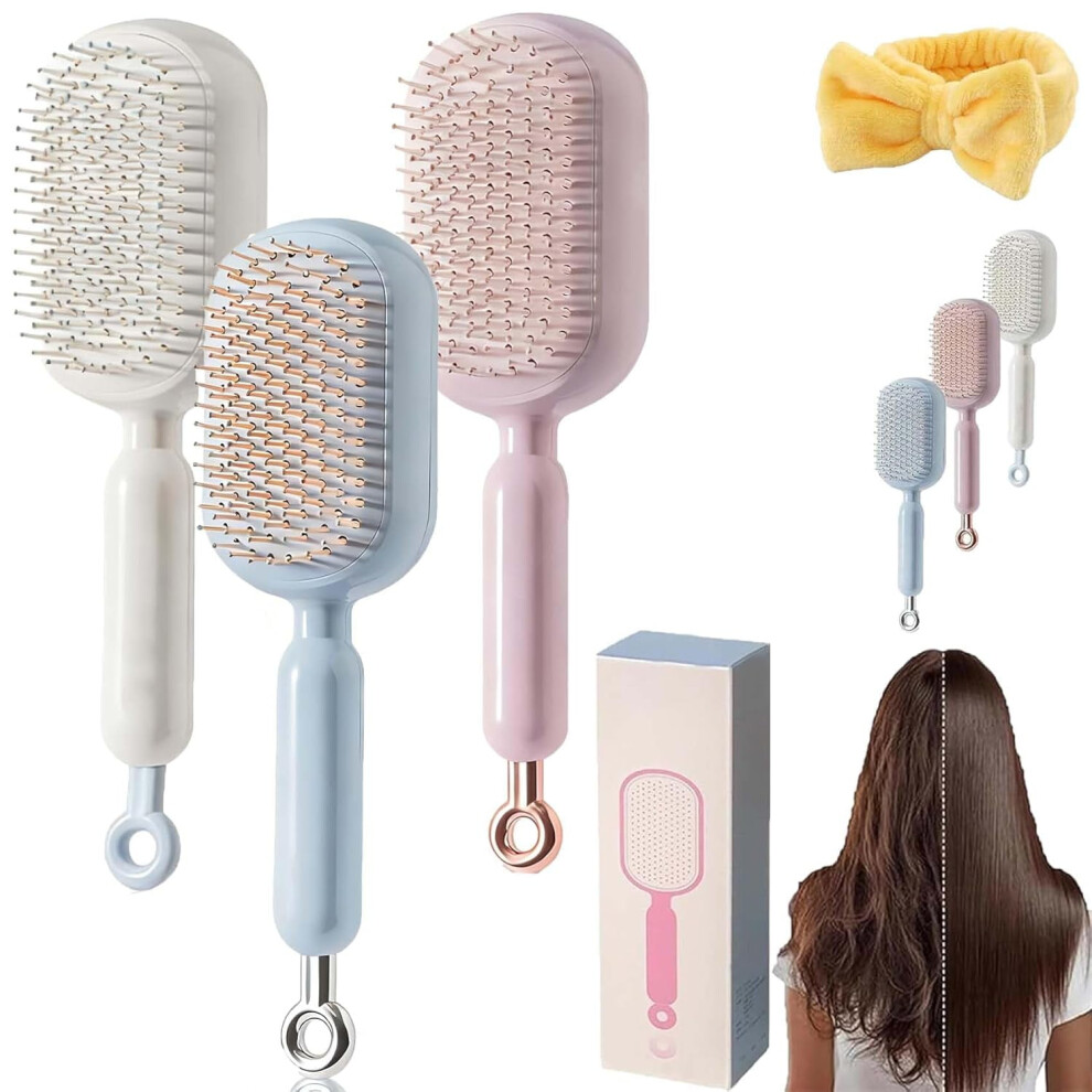 Retractable Cushion Massage Comb, Self Cleaning Hair Brush for Detangling Thick & Curly Hair, Anti Static for Wet/Dry Use
