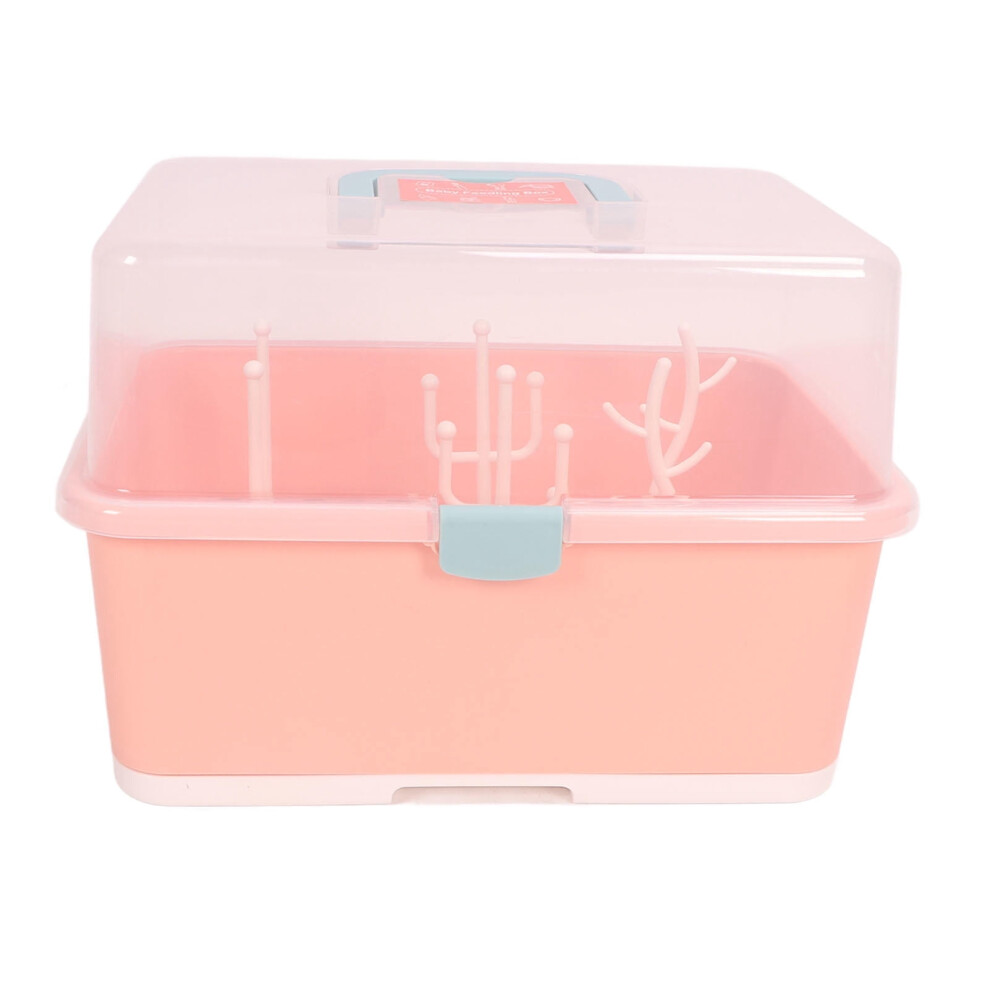 Pp Baby Bottle Drying Rack - Portable Dust-Proof Sealed Storage Organizer For Bottles & Tableware (Pink) Pink