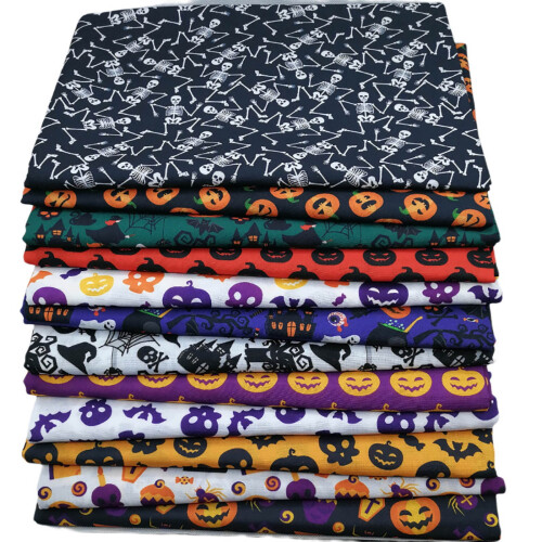 Ύφασμα πολυεστέρα για το Halloween 50x50cm με εκτύπωση κολοκύθας και νυχτερίδα