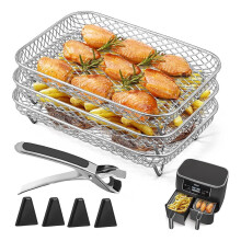 Air Fryer Grill Rack Air Fryer Tray Stackable Multi-Layer Stainless Steel Replacement Accessories For Kitchen Toaster effectual