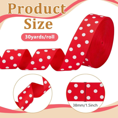 Rood-wit gestippeld grosgrain lint, 30 meter 1