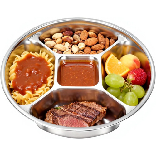 Assiette compartimentée en acier inoxydable de 20 cm (8 pouces) à 5 compartiments