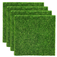 4-Pack 6x6" Mini Fake Grass for DIY Crafts, Fairy Gardens, Dollhouses, Dioramas, Model Trains – Compatible with Miniature Scenes