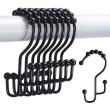 Crochets de rideau de douche doubles en acier inoxydable noir (12 pièces)
