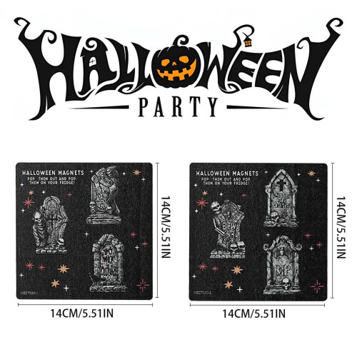 Adesivi murali di Halloween con strega, zucca e scheletro (6 pezzi) 2