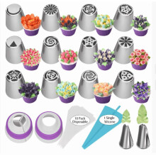 14-Pc Reusable Frosting Piping Kit w/ 10 Disposable Bags & Stainless Steel Russian Tips – Compatible with Standard Tips