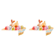 Ensemble de 2 décorations d'angle de porte en bois en forme de lapin de Pâques