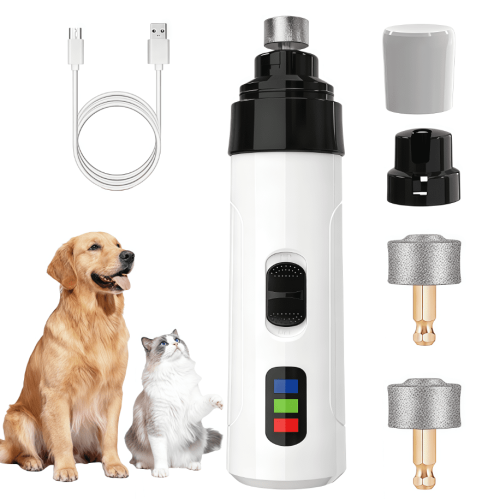 Lima de uñas para perros, recargable, 2 velocidades, 2 cabezales