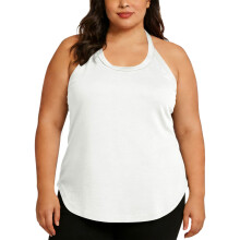 Top regata feminino plus size casual, cor sólida, gola redonda, modelagem solta, respirável e confortável, ideal para academia, ioga e atividades