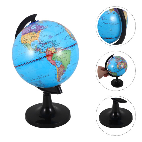 Rotating Plastic World Globe with Stand for Desktop Office and Classroom Decor