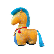 Schattige pluche pony – zacht geel en blauw, 1 stuk