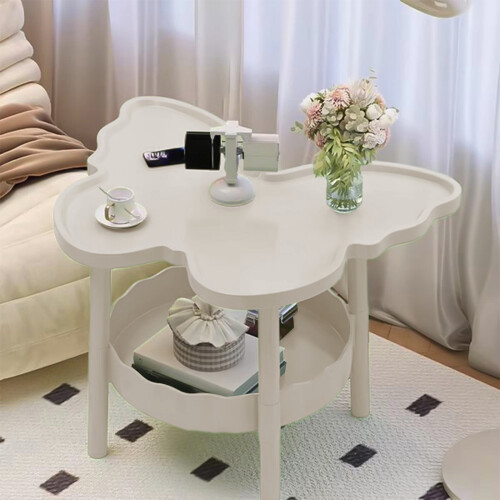 Butterfly Side Table White 2-Tier with Open Shelf
