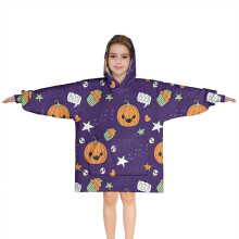 Halloween Cute Pumpkins and Cupcakes Blanket Hoodies for Kids 6-13YR Oversize Wearable Blanket Hoodies for Boys Girls Teens
