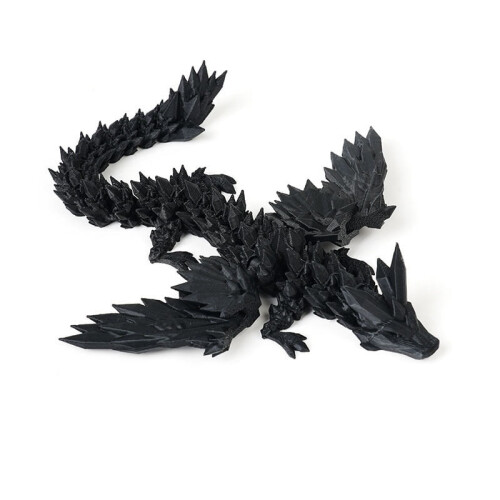 Svart 3D-printet dragefigur 14 cm