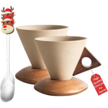 Elegant Sable Cone Mug Set, 8.5oz Vintage Irregular Retro Wood Coffee Mug with Wooden Base Saucer – Compatible with Home/Office/Restaurant