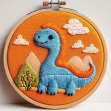 Cute Baby Dinosaur Punch Needle Kit for Beginners – DIY Yarn Embroidery Set with Printed Pattern, Hoop & 20x20cm Frame – Compatible with Standard
