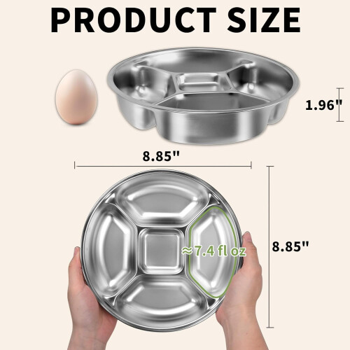 Assiette compartimentée en acier inoxydable de 20 cm (8 pouces) à 5 compartiments 1