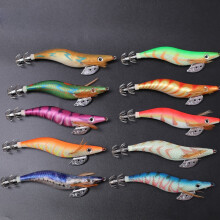 10PC Meall Iascaireachta Jigs Tacar Dubhán Scuid Cloicheán Adhmaid Lonrúil Tacar Cloicheán Adhmaid Fillte Méid 2.5/3.0/3.5 Dubhán Scuid