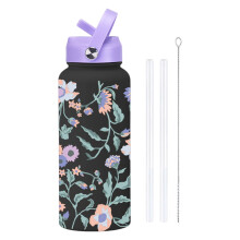 Bouteille isotherme à thème sportif avec bouchon à paille, 946 ml (32 oz), en acier inoxydable durable, étanche, sans BPA