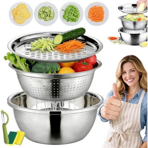 Ensemble de 3 passoires en acier inoxydable – 24 cm, 26 cm, 28 cm