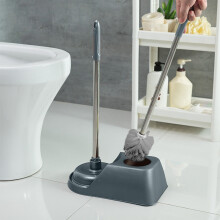 Brosse WC moderne à poils durs et ventouse | Manche long pour cuvettes, lavabos et baignoires | Design compact gris/marron