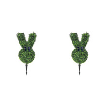 2 stuks kunstmatige konijnenboompjes met zwarte strik, 60 cm, groene paasdecoratie voor veranda, tuin, binnen en buiten – passend bij paasthema's