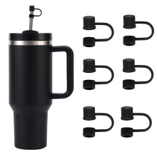 6 tapones de silicona para pajitas de 10 mm, color negro.
