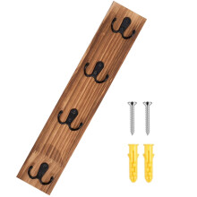 Porte-clés mural avec 4 crochets doubles, étagère de rangement en bois massif pour clés, courrier et laisses – Style rustique, compatible avec