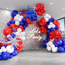 Kit de arco de balões vermelho, branco e azul com balões de látex com confete de 5", 10", 12" e 18" – Decoração para festas de 4 de julho,