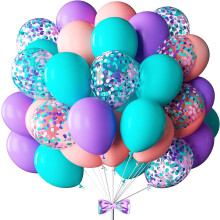 Lot de 88 ballons roses, violets et bleus de 30 cm (12 pouces) en latex avec confettis roses, turquoise et violets, pour une fĂŞte d'anniversaire sur