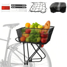 Universal Rear Bike Rack with Front Basket - Bicycle Cargo Rack with Cargo Net