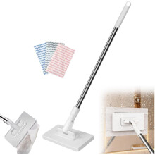Mini balai à poussière jetable zéro contact, balai à franges à clic pour surfaces multiples, manche verrouillable de 101,6 cm (40 po), lingettes