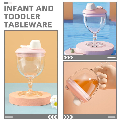 Copo infantil rosa resistente de 150ml com base alta, ideal para sucos e leite. Conjunto com 2 peças. 2