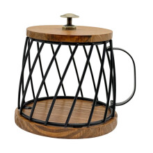 Coffee Capsule Holder, Metal and Wood Basket for Use in Coffee Shop, Kitchen and Black